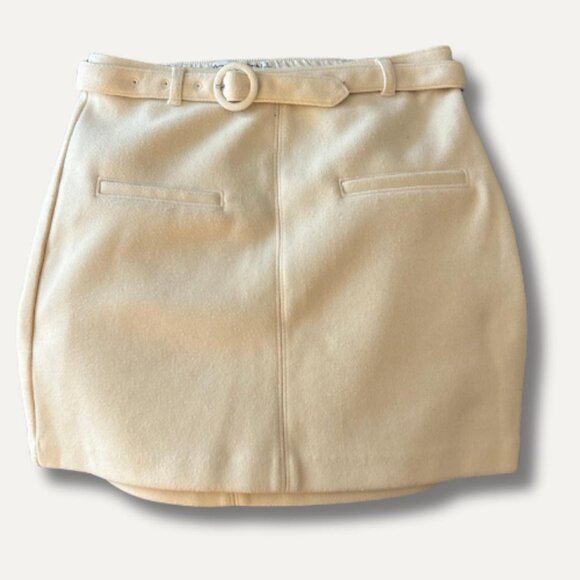 Abercrombie & Fitch Wool-Blend Mini Skirt with Belt in Cream – Size 2 - Picture 1 of 4